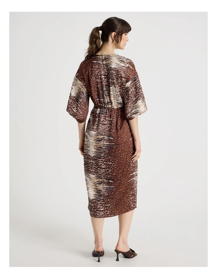 Short Sleeve Wrap Tuck Midi Dress in Animal Print image 6