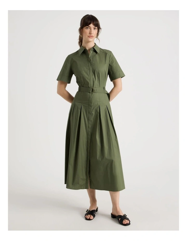 Short Sleeve Poplin Shirt Midi Dress in Dark Green image 1