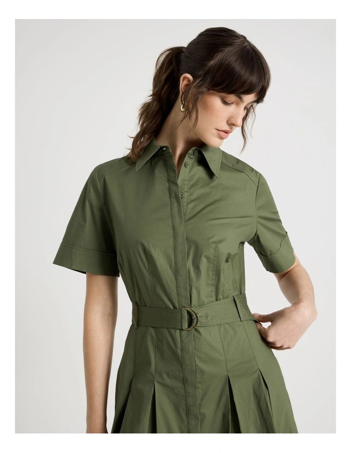 Short Sleeve Poplin Shirt Midi Dress in Dark Green image 2