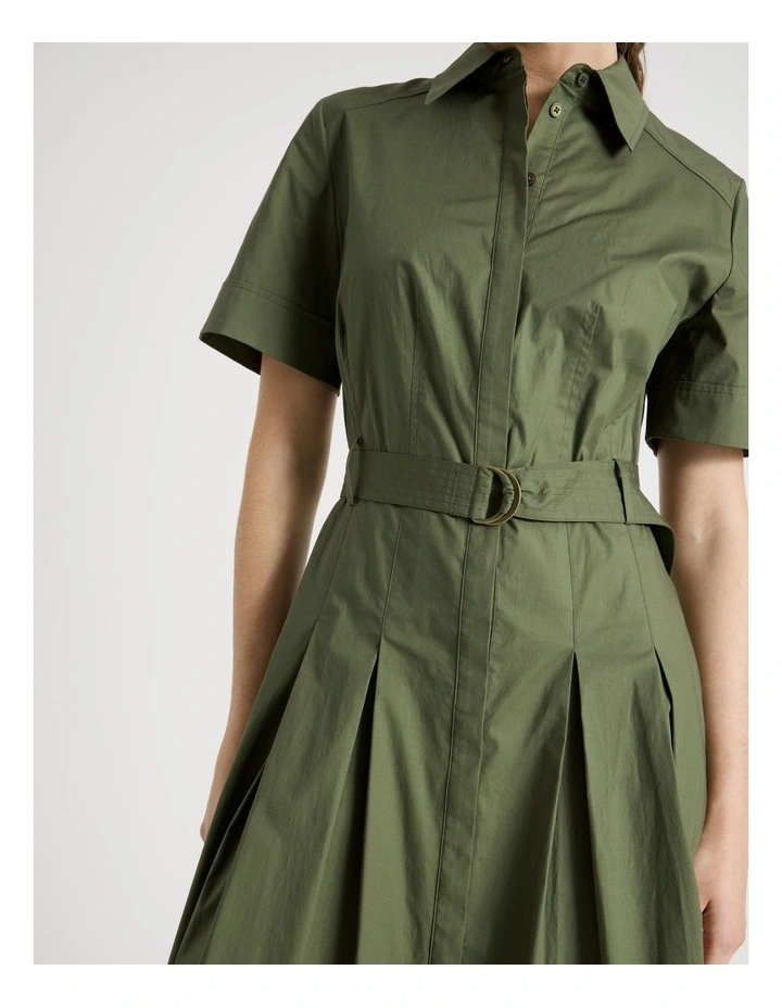Short Sleeve Poplin Shirt Midi Dress in Dark Green image 3
