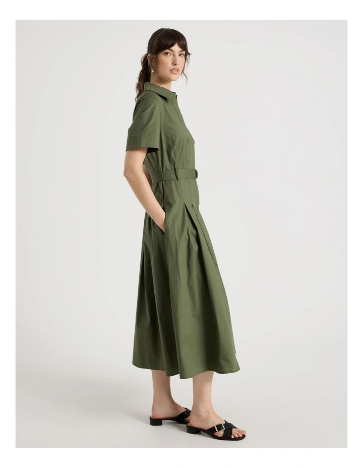 Short Sleeve Poplin Shirt Midi Dress in Dark Green image 4