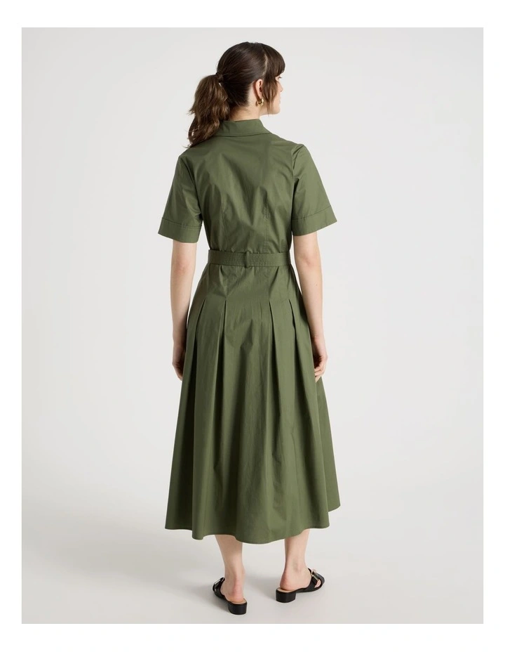 Short Sleeve Poplin Shirt Midi Dress in Dark Green image 5