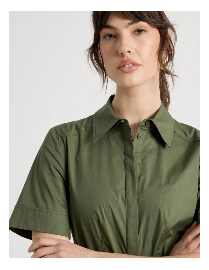 Short Sleeve Poplin Shirt Midi Dress in Dark Green image 6