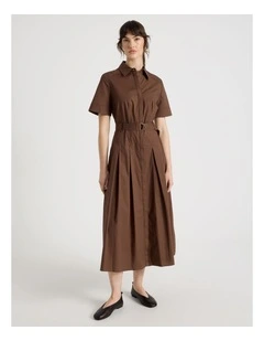 Short Sleeve Poplin Shirt Midi Dress in Dark Brown