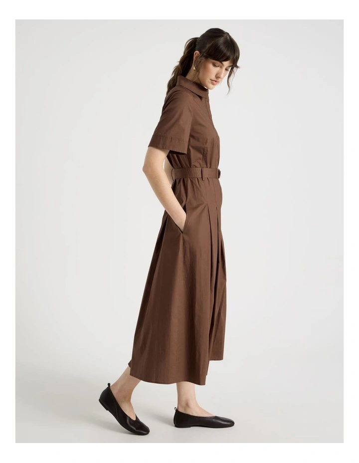 Short Sleeve Poplin Shirt Midi Dress in Dark Brown image 3