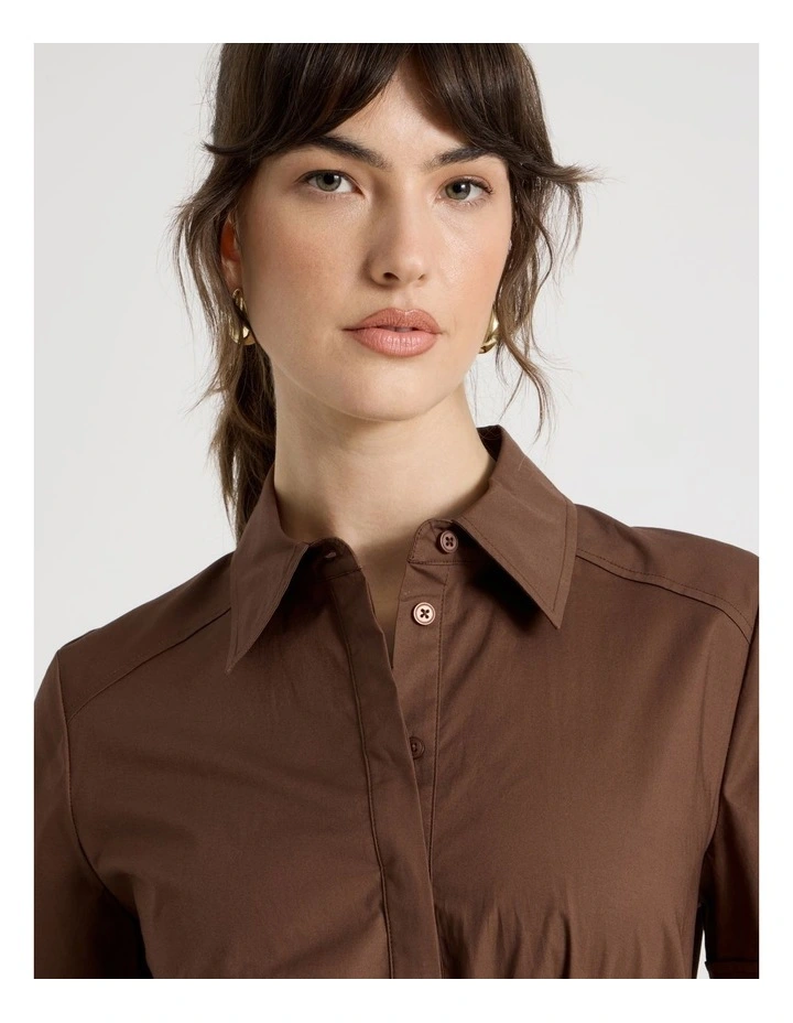 Short Sleeve Poplin Shirt Midi Dress in Dark Brown image 4