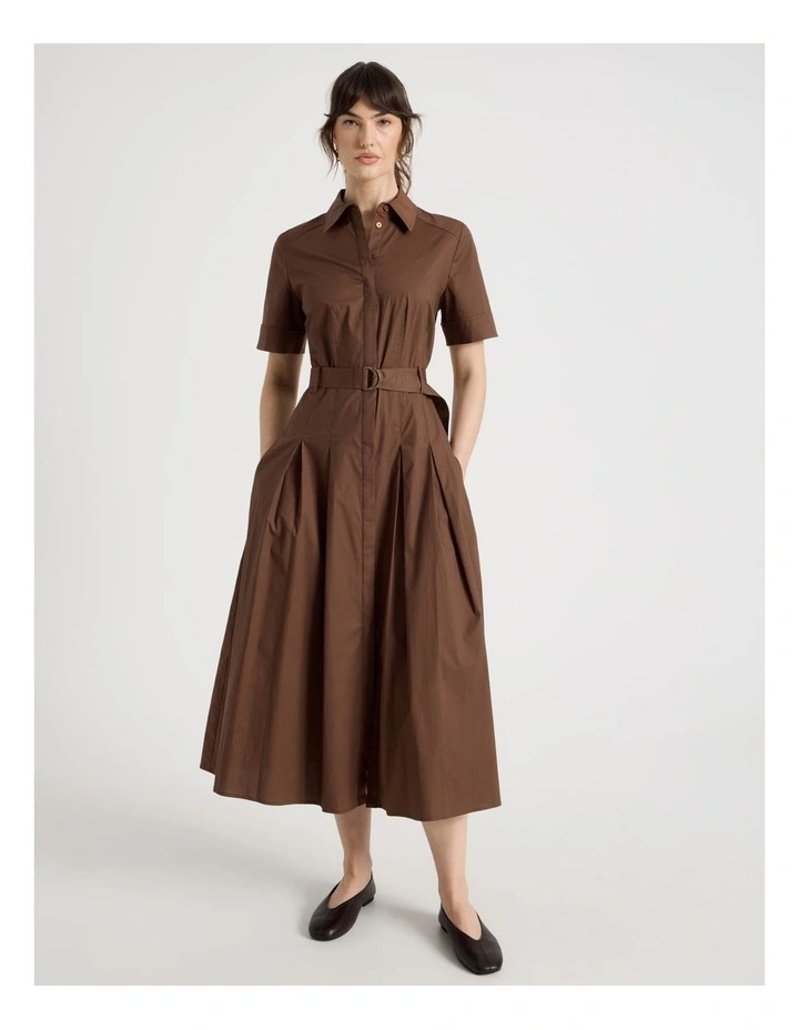 Short Sleeve Poplin Shirt Midi Dress in Dark Brown image 5