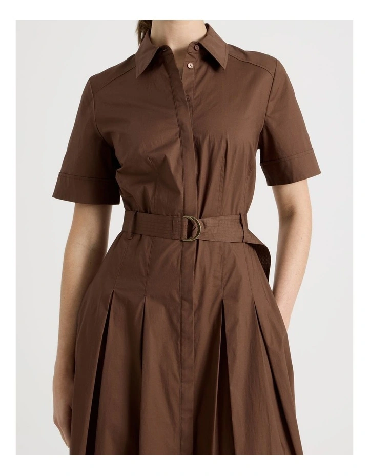 Short Sleeve Poplin Shirt Midi Dress in Dark Brown image 7