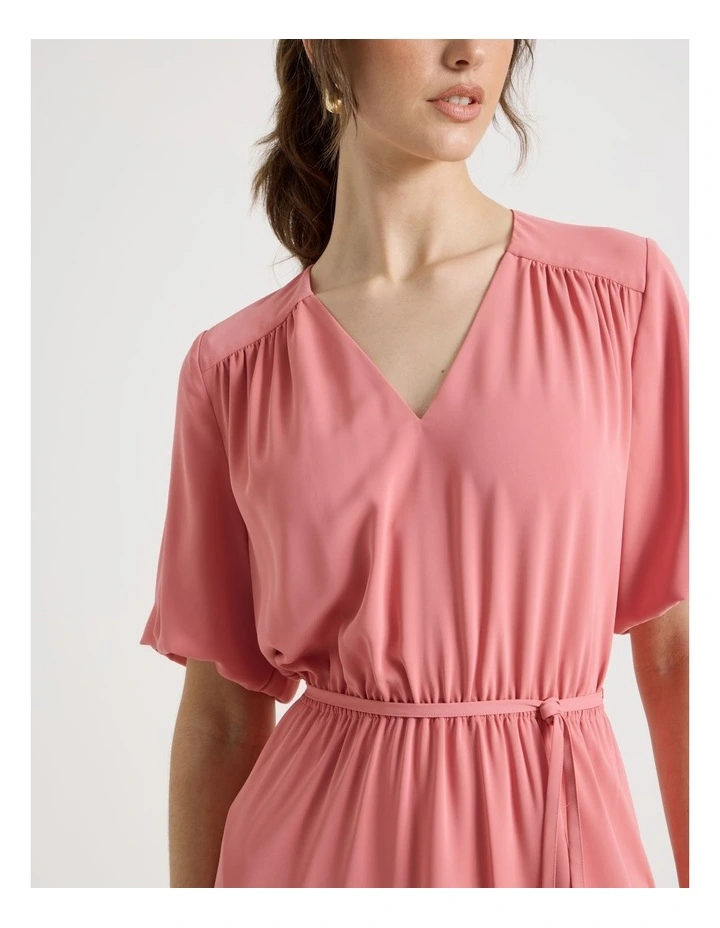 Short Sleeve Tie Detail Midi Dress in Pink image 4