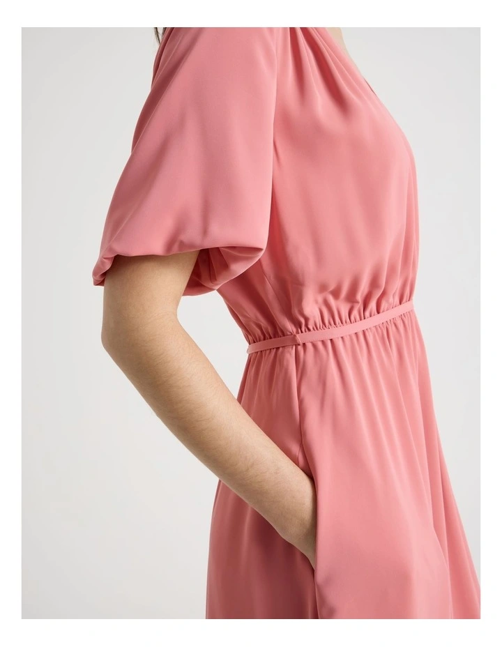 Short Sleeve Tie Detail Midi Dress in Pink image 5