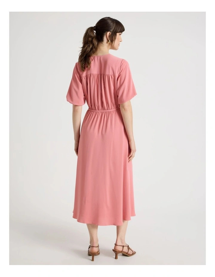 Short Sleeve Tie Detail Midi Dress in Pink image 6