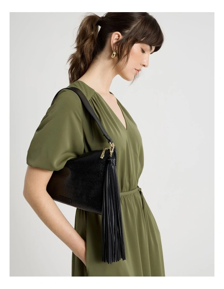 Short Sleeve Tie Detail Midi Dress in Dark Green image 3