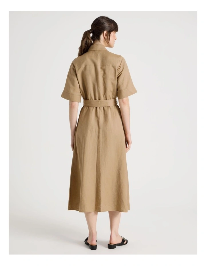 Short Sleeve Linen Blend Midi Shirt Dress in Light Brown image 6