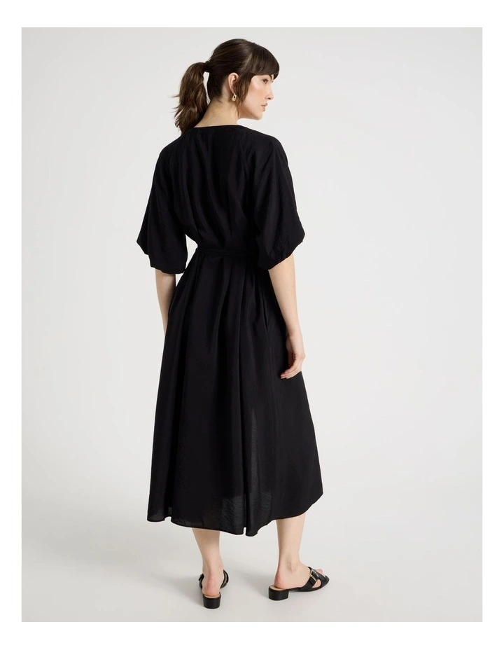 Short Sleeve Button Detail Midi Dress in Black image 6