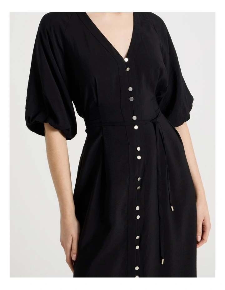 Short Sleeve Button Detail Midi Dress in Black image 7