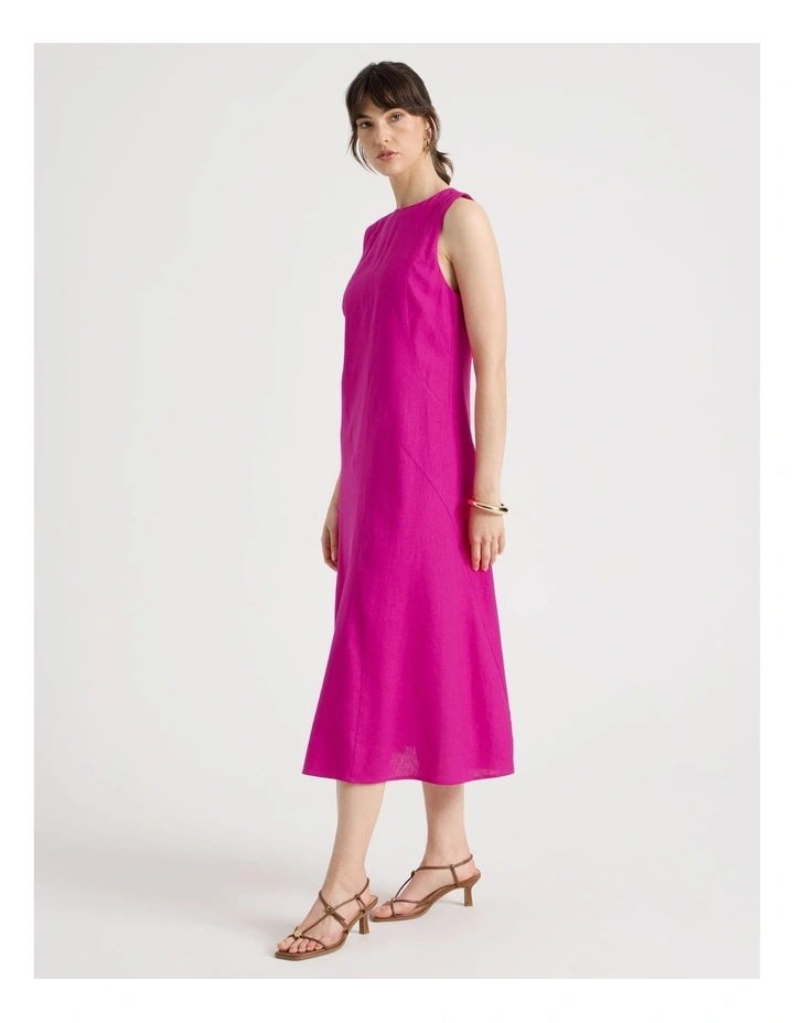 Sleeveless Linen Blend Panelled Midi Dress in Hot Pink image 2