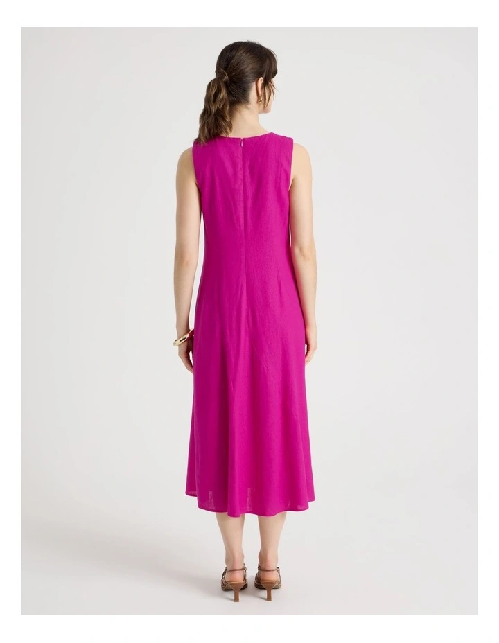 Sleeveless Linen Blend Panelled Midi Dress in Hot Pink image 6