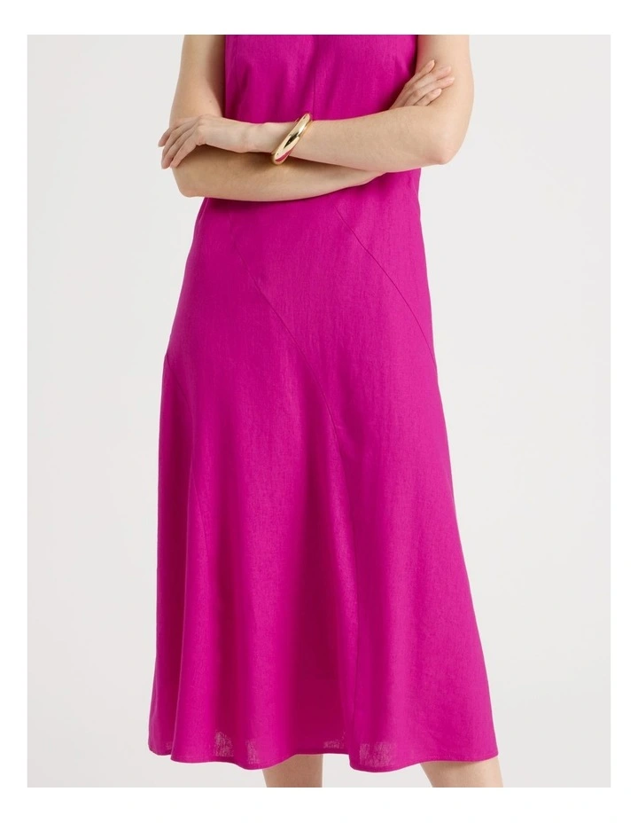 Sleeveless Linen Blend Panelled Midi Dress in Hot Pink image 7