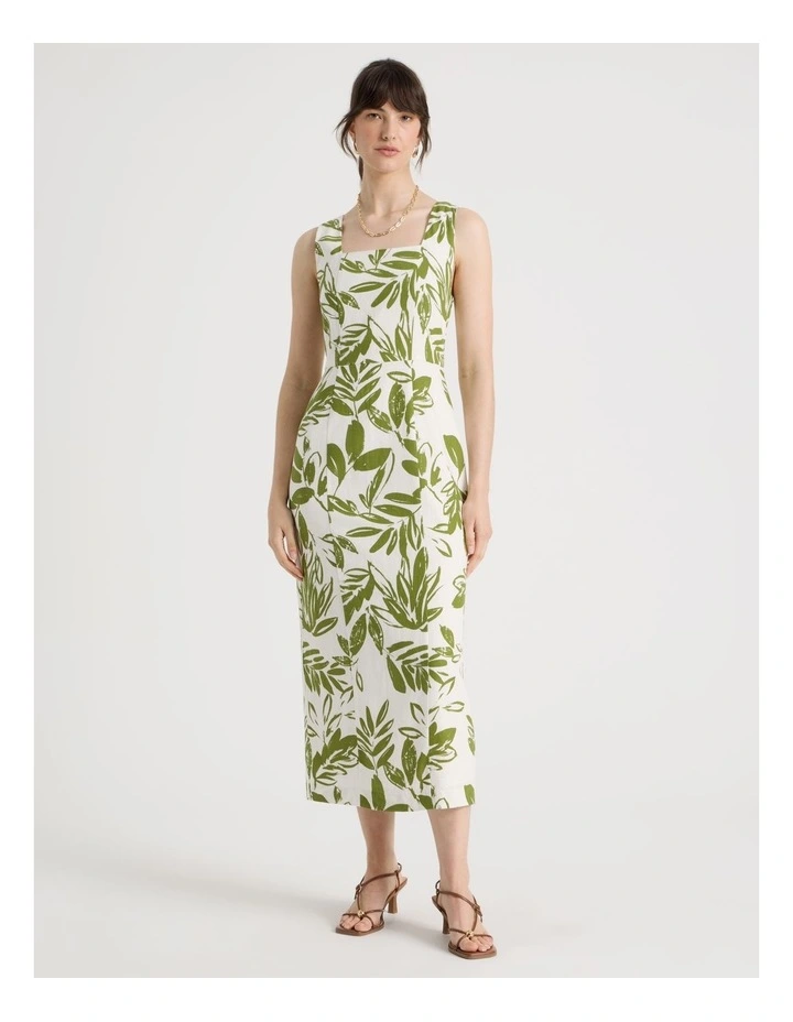 Sleeveless Tank Midi Dress in Ecru and Green Leaf Print image 3