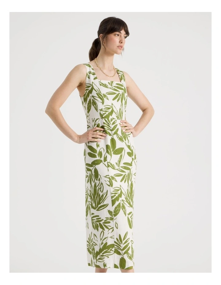 Sleeveless Tank Midi Dress in Ecru and Green Leaf Print image 4