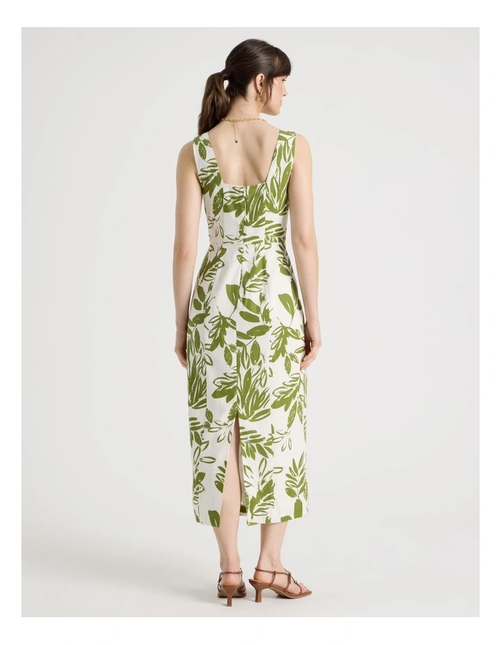 Sleeveless Tank Midi Dress in Ecru and Green Leaf Print image 5
