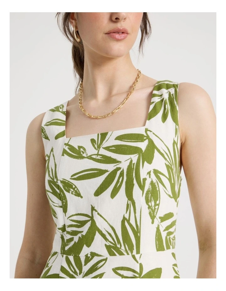 Sleeveless Tank Midi Dress in Ecru and Green Leaf Print image 6