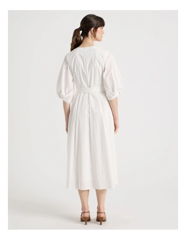 Short Sleeve Crisp Tuck Poplin Midi Dress in White image 6
