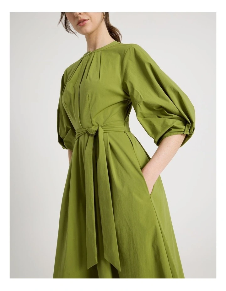 Short Sleeve Crisp Tuck Poplin Midi Dress in Chartreuse image 4