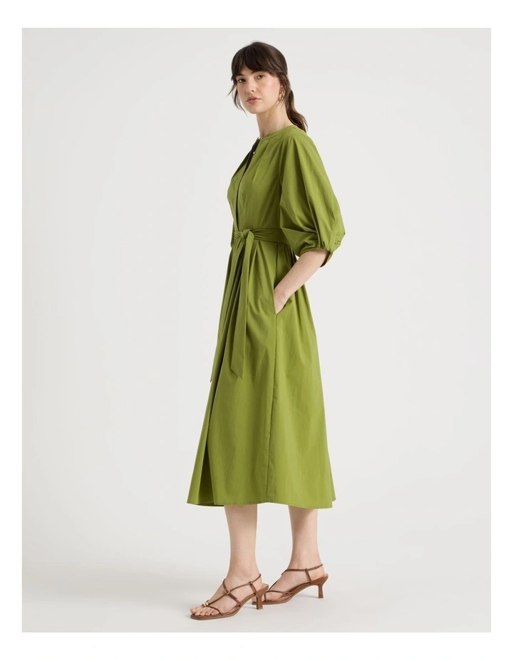Short Sleeve Crisp Tuck Poplin Midi Dress in Chartreuse image 5