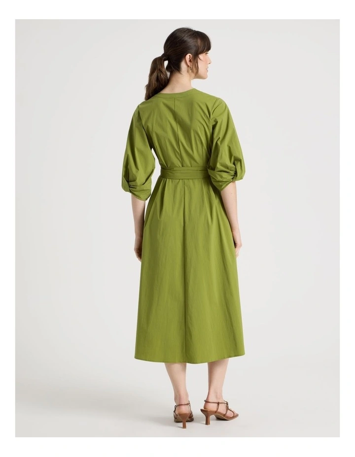 Short Sleeve Crisp Tuck Poplin Midi Dress in Chartreuse image 6