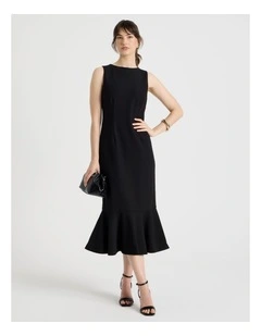 Sleeveless Flounce Hem Midi Dress in Black