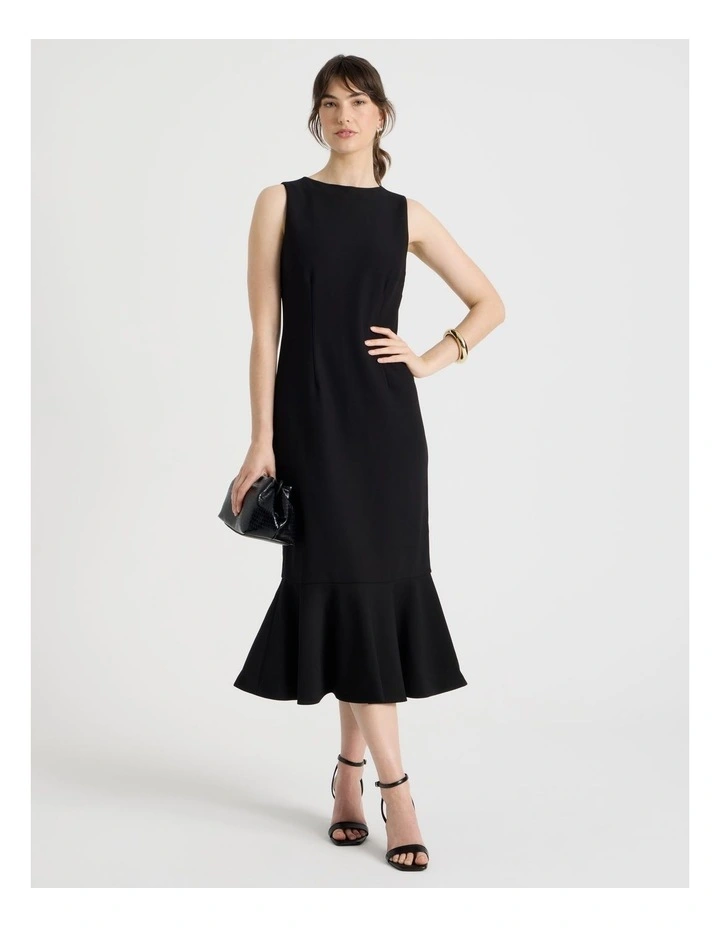 Sleeveless Flounce Hem Midi Dress in Black image 1