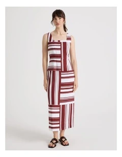 Tank Midi Dress in Merlot and White Scarf Print