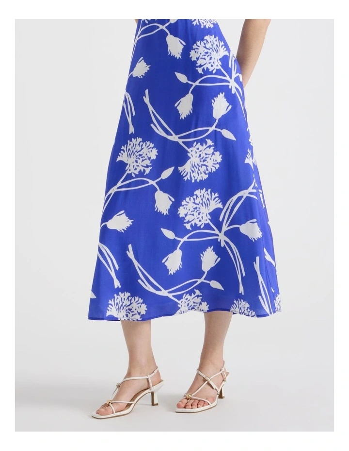 Short Sleeve Fit & Flare Midi Dress in Cobalt and White Floral Print image 7