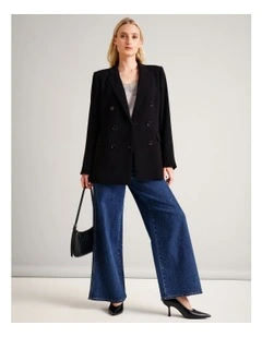 Recycled Polyester Double Breasted Crepe Blazer in Black