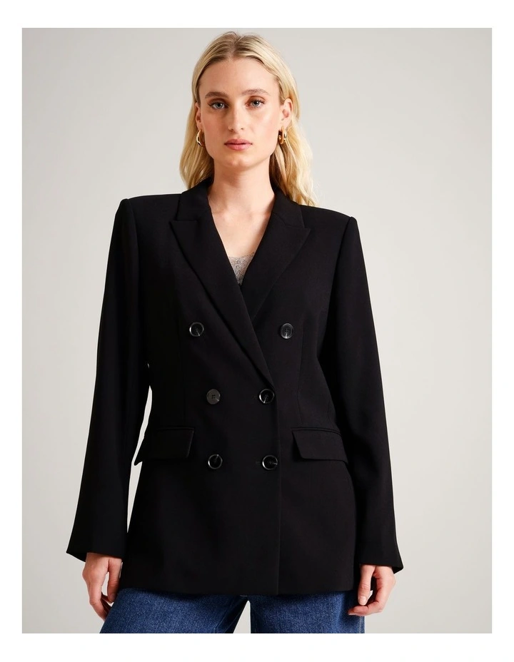Recycled Polyester Double Breasted Crepe Blazer in Black image 5