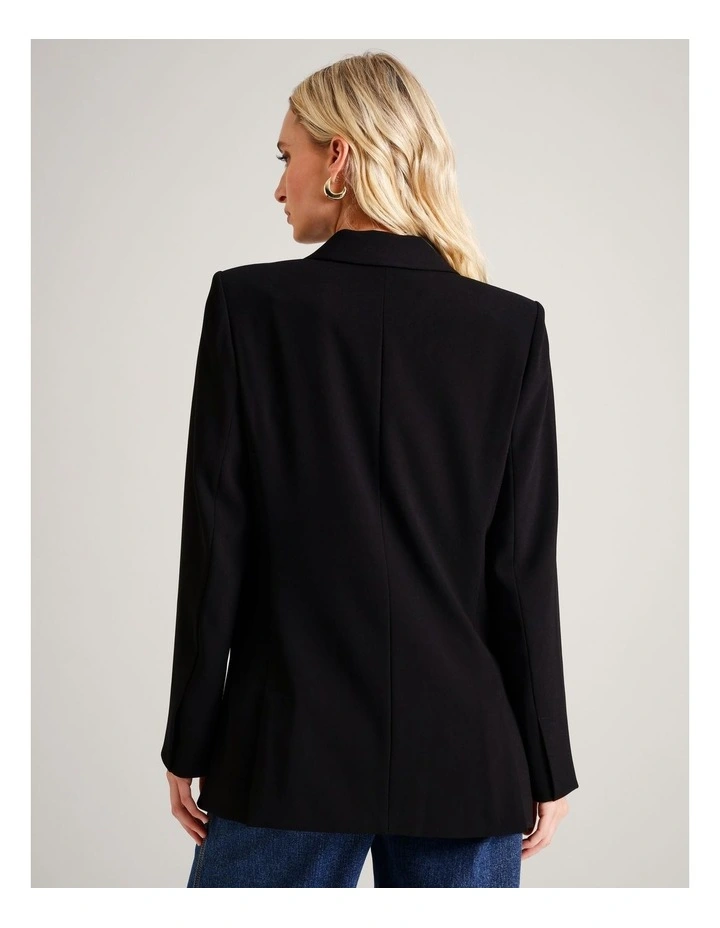 Recycled Polyester Double Breasted Crepe Blazer in Black image 6