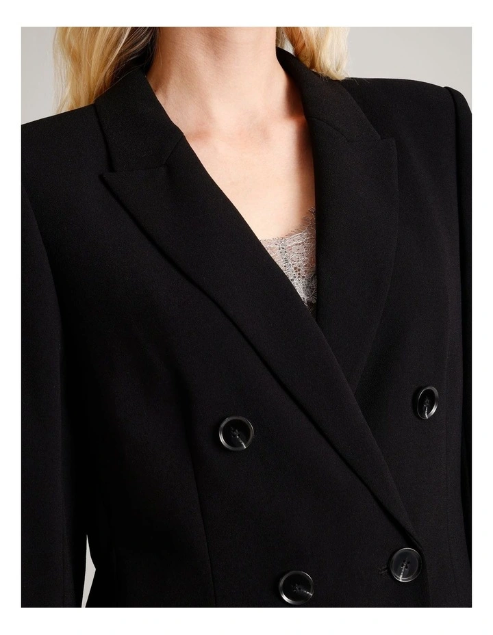 Recycled Polyester Double Breasted Crepe Blazer in Black image 7