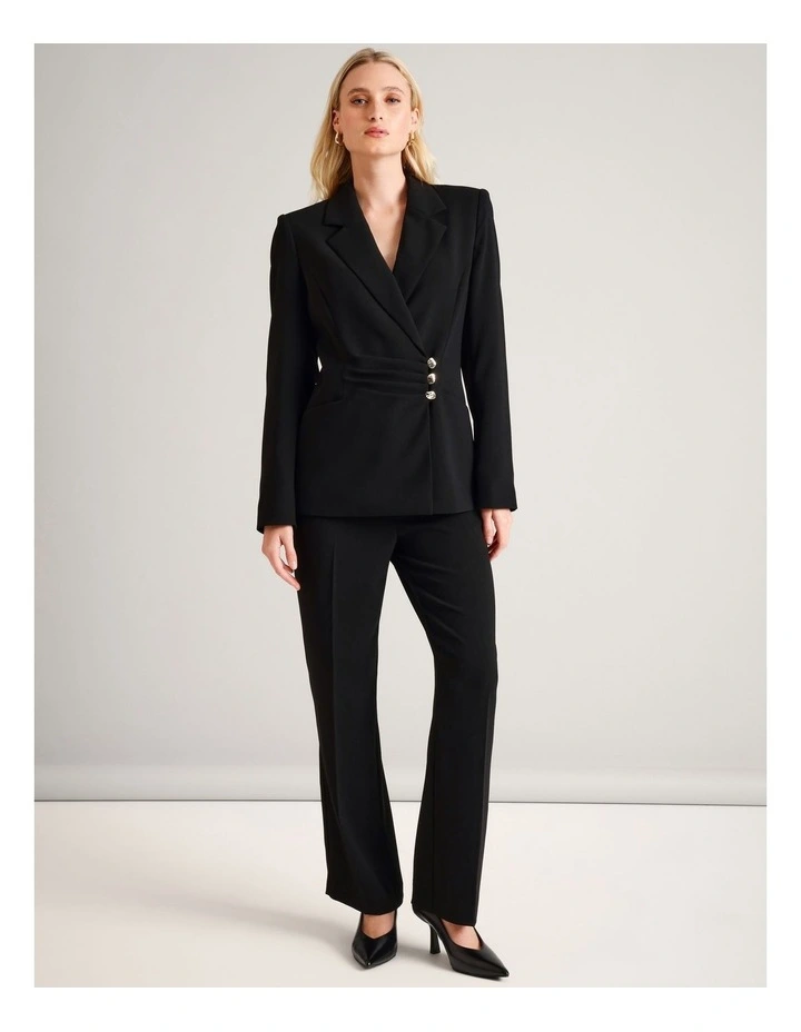 Recycled Poly Ruched Detail Crepe Blazer in Black image 2