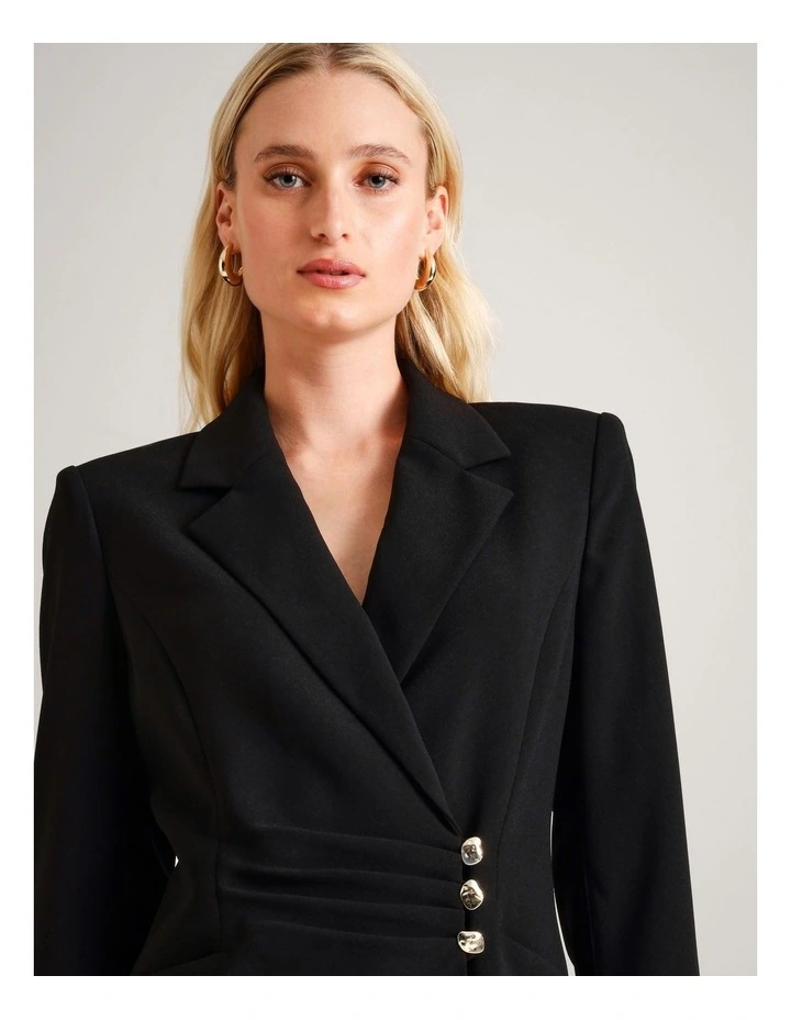 Recycled Poly Ruched Detail Crepe Blazer in Black image 3