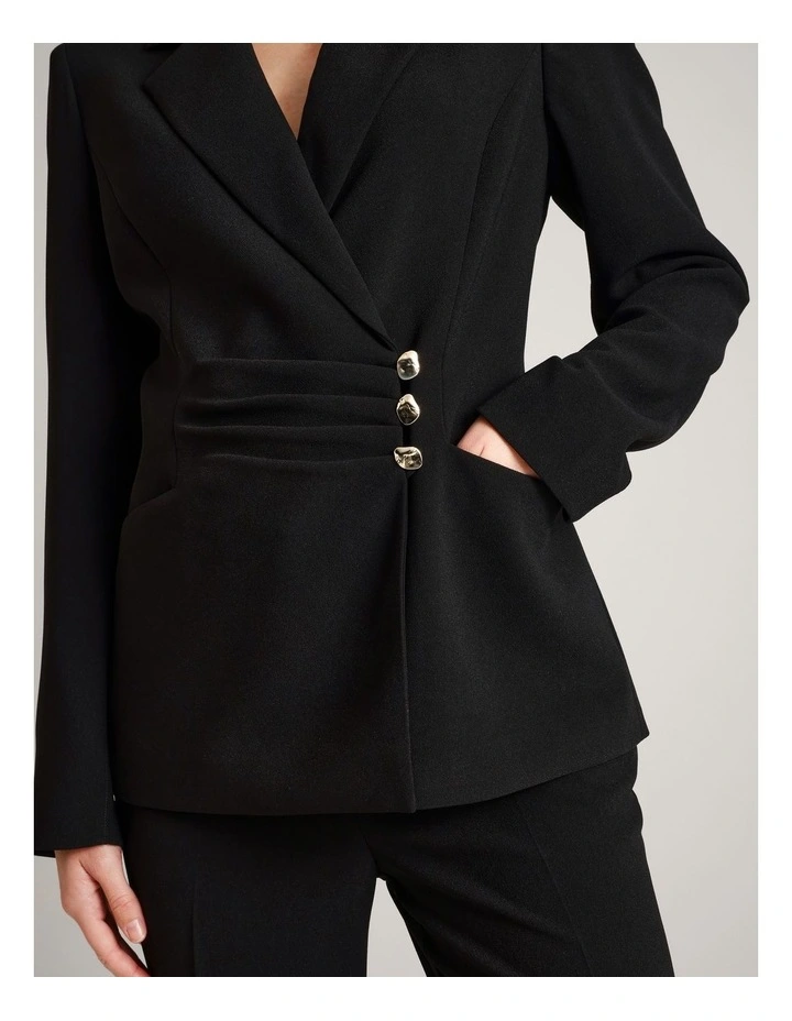 Recycled Poly Ruched Detail Crepe Blazer in Black image 4