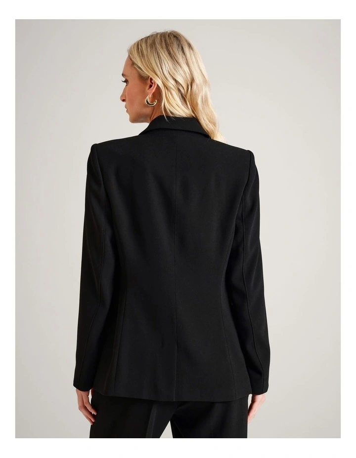 Recycled Poly Ruched Detail Crepe Blazer in Black image 5