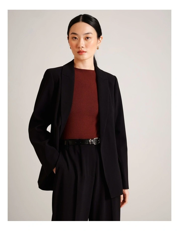 Recycled Polyester Blend Crepe Soft Blazer in Black image 1