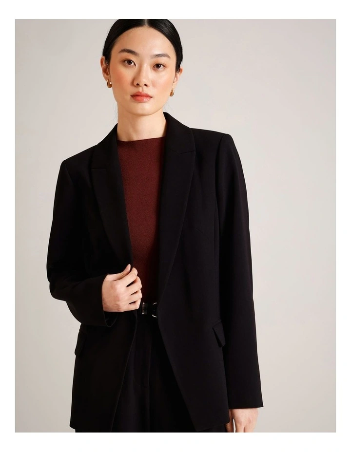 Recycled Polyester Blend Crepe Soft Blazer in Black image 3
