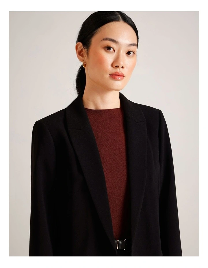 Recycled Polyester Blend Crepe Soft Blazer in Black image 4