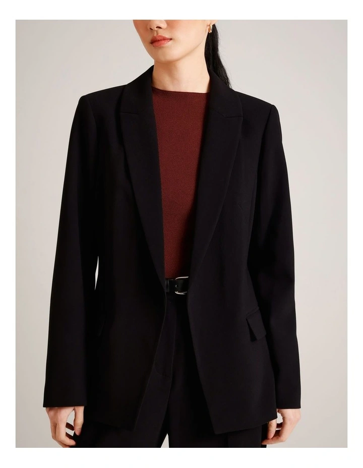 Recycled Polyester Blend Crepe Soft Blazer in Black image 6