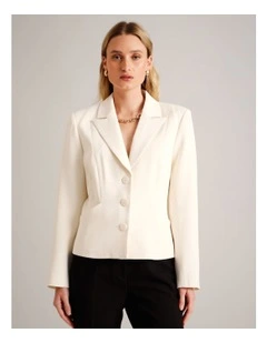 Viscose Blend Cropped Blazer in Taupe