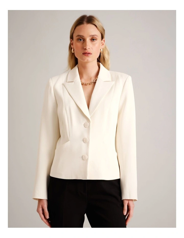 Viscose Blend Cropped Blazer in Taupe image 1