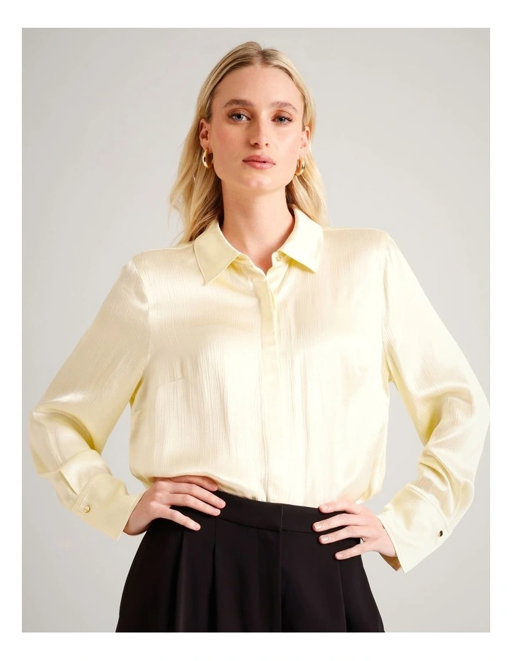 Vertical Crinkle Satin Shirt in Light Yellow image 1