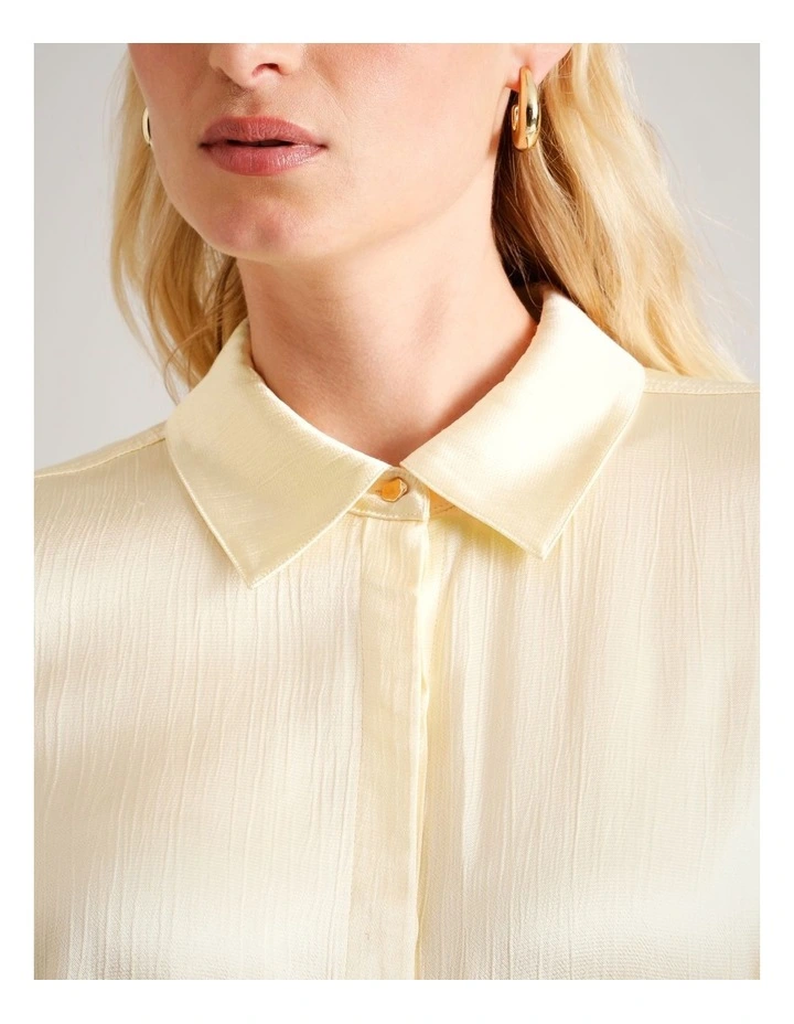 Vertical Crinkle Satin Shirt in Light Yellow image 2
